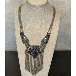Vintage Bohemian Silver Fringe Statement Necklace